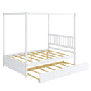 Full Size Canopy Bed with Trundle Wooden Platform Bed Frame Headboard by LJGDeals