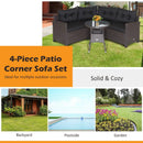 4 Pieces Patio Rattan Furniture Set Cushioned Sofa Glass Table by LJGDeals