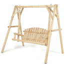 Outdoor Wooden Porch Bench Swing Chair with Rustic Curved Back by LJGDeals