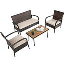 4 Pieces Patio Cushioned Wicker Conversation Set with Acacia Wood Tabletop by LJGDeals