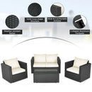4 Pieces Patio Rattan Conversation Set with Cushions and Coffee Table-Black by LJGDeals