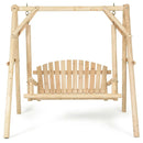 Outdoor Wooden Porch Bench Swing Chair with Rustic Curved Back by LJGDeals