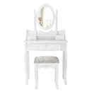 Vanity Table Set with Oval Mirror and 4 Drawers-White by LJGDeals