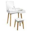 Wooden Vanity Table with Flip Top Mirror and Cushioned Stool by LJGDeals