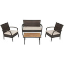 4 Pieces Patio Cushioned Wicker Conversation Set with Acacia Wood Tabletop by LJGDeals