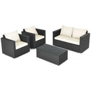 4 Pieces Patio Rattan Conversation Set with Cushions and Coffee Table-Black by LJGDeals