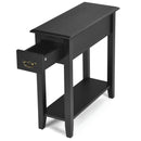2 Pieces 2 Tier Sofa Side End Table with Drawer and Open Shelf-Black
