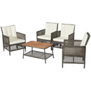 5 Pieces Patio Rattan Furniture Set Cushioned Sofa Armrest Wooden Tabletop-Off White by LJGDeals
