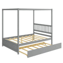Full Size Canopy Bed with Trundle Wooden Platform Bed Frame Headboard by LJGDeals