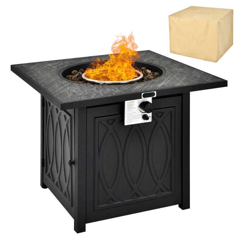 32 Inch Propane Fire Pit Table Square Tabletop with Lava Rocks Cover 50000 BTU-Black, photo 7 of 8