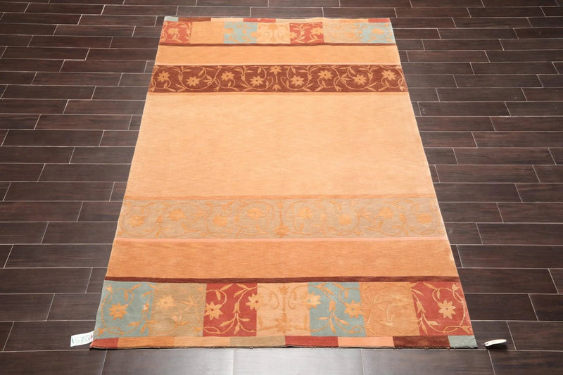 6' x 9' Hand Knotted Superfine Wool & Silk Tibetan Modern Area Rug Tan