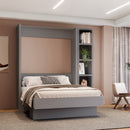 Easy-Lift Full Murphy Wall Bed in Grey with Bookshelf