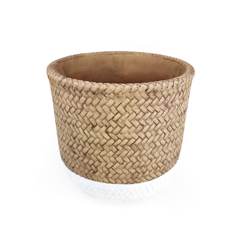 6 inch White & Nature Reed Round Cement Planter
