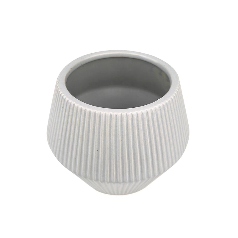 6 inch White Glazed Geometric Striped Ceramic Planter