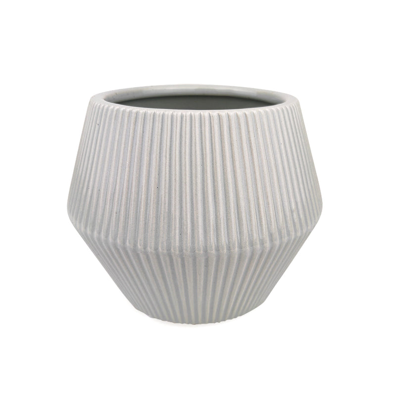 6 inch White Glazed Geometric Striped Ceramic Planter