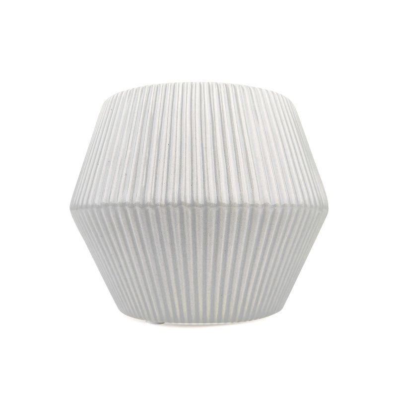 6 inch White Glazed Geometric Striped Ceramic Planter