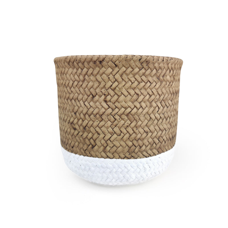 6 inch White & Nature Reed Round Cement Planter