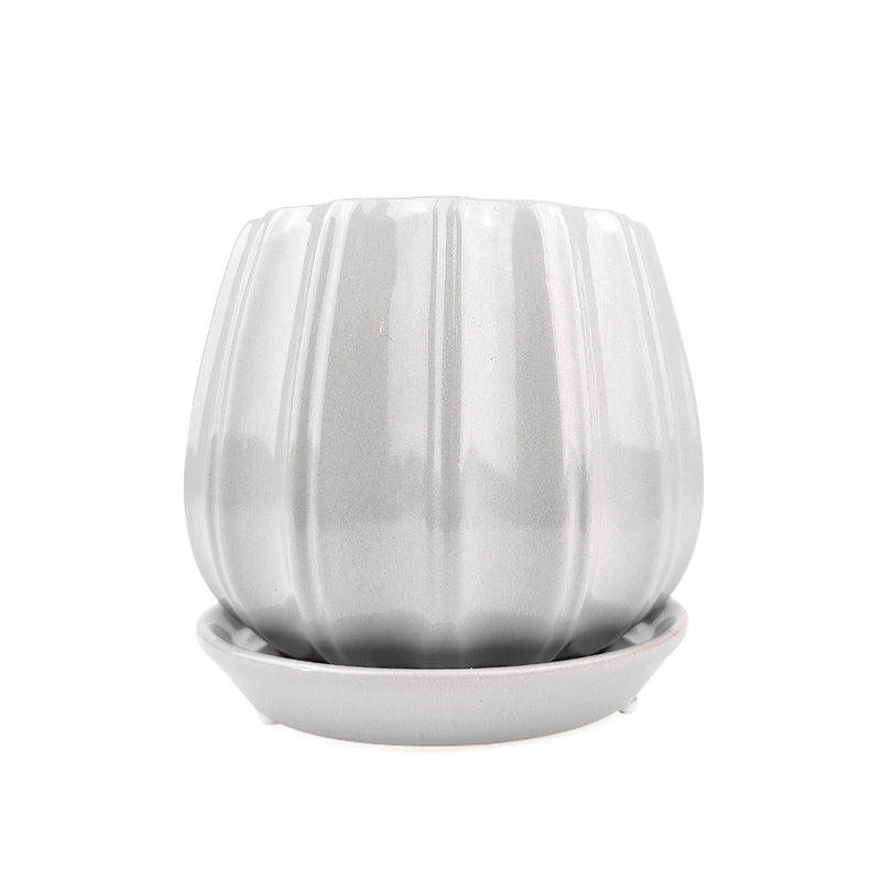 6 inch Grey Glazed Ceramic Contour Planter