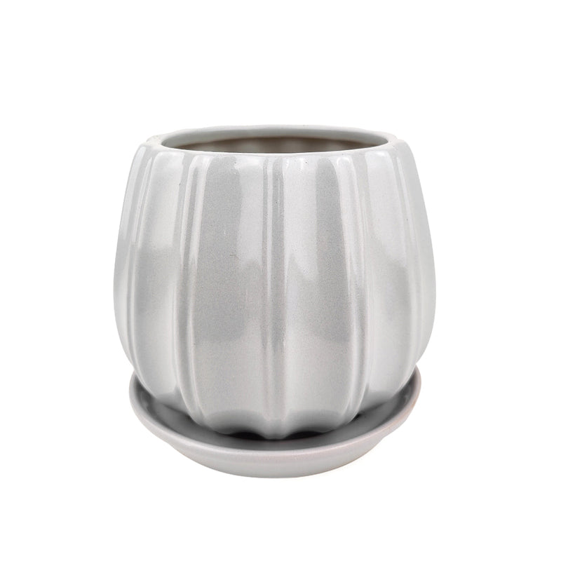 6 inch Grey Glazed Ceramic Contour Planter