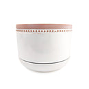 6 inch White Ceramic Bowl Planter with Coral Rim