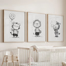 Black White Gender-Neutral Nursery Art Set. Lion Tiger Zebra by Wall Art Set