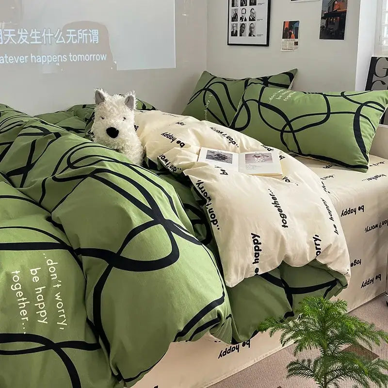 GobekUsa Grid Print Cotton Bedding Set for Single Double Beds, photo 19 of 21