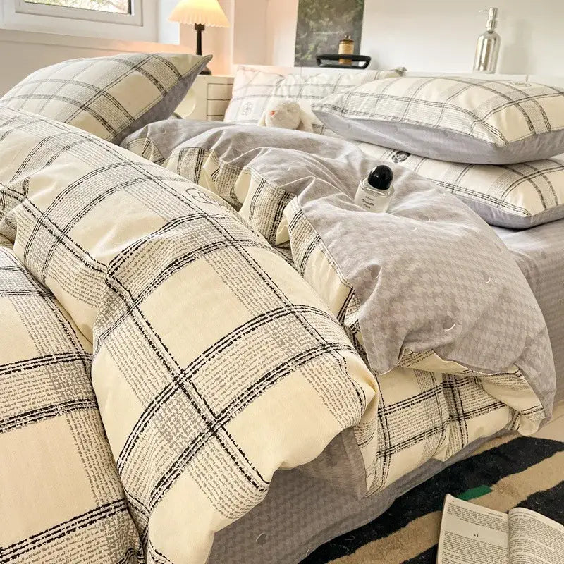 GobekUsa Grid Print Cotton Bedding Set for Single Double Beds, photo 16 of 21