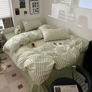 GobekUsa Grid Print Cotton Bedding Set for Single Double Beds