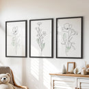 Modern Botanical Line Art Decor. 3 Piece Floral Print Set by Wall Art Set
