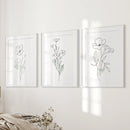 Modern Botanical Line Art Decor. 3 Piece Floral Print Set by Wall Art Set