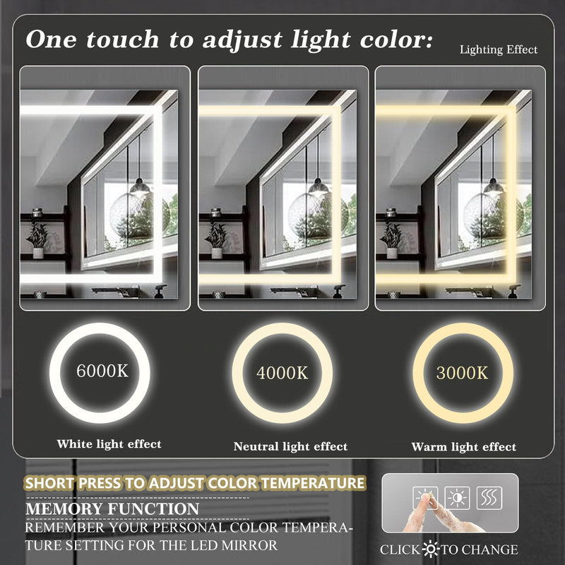 72" x 36" LED Lighted Bathroom Mirror – Anti-Fog, Dimmable, Shatterproof Vanity Mirror