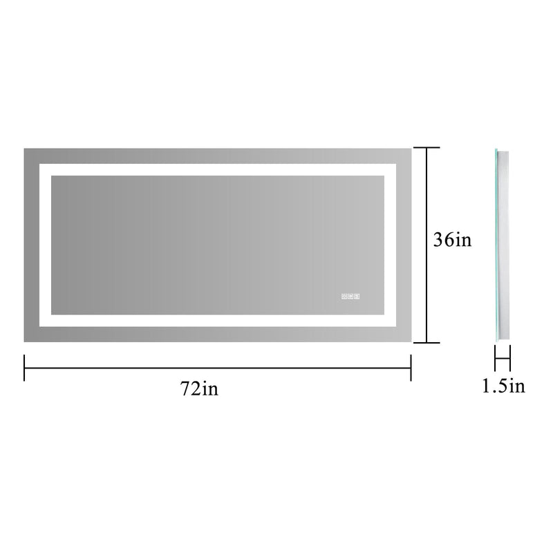 72" x 36" LED Lighted Bathroom Mirror – Anti-Fog, Dimmable, Shatterproof Vanity Mirror