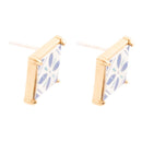 Santorini Dreams Blue and White Tile Post Stud Golden Earrings