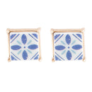 Santorini Dreams Blue and White Tile Post Stud Golden Earrings