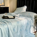 GobekUsa Eucalyptus Fiber Flower Embroidery Quilt Set with Bed Sheet & Pillowcase