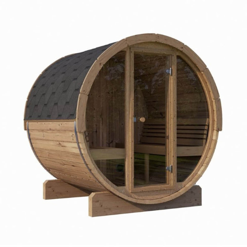 SaunaLife Model E8G Ergo Series 6-Person Outdoor Sauna Barrel With Tempered Glass Front [SL-MODELE8G] (SAK92814)