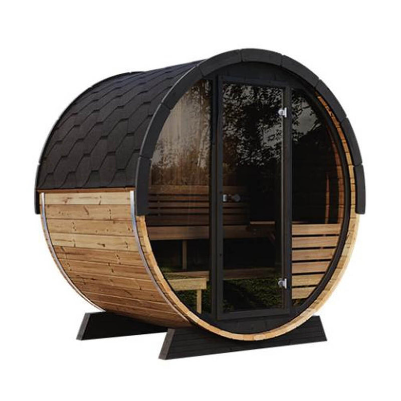 SaunaLife Model EE6G Ergo Series 4-Person Outdoor Sauna Barrel With Tempered Glass Front [SL-MODELEE6G] (SAK39412)