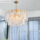 GobekUsa Scalloped Clear Textured Glass Drop Lamp Classic Dining Room Chandelier Light Fixture in Brass