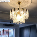 GobekUsa Scalloped Clear Textured Glass Drop Lamp Classic Dining Room Chandelier Light Fixture in Brass