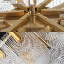 GobekUsa Scalloped Clear Textured Glass Drop Lamp Classic Dining Room Chandelier Light Fixture in Brass