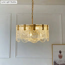 GobekUsa Scalloped Clear Textured Glass Drop Lamp Classic Dining Room Chandelier Light Fixture in Brass