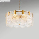 GobekUsa Scalloped Clear Textured Glass Drop Lamp Classic Dining Room Chandelier Light Fixture in Brass