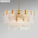 GobekUsa Scalloped Clear Textured Glass Drop Lamp Classic Dining Room Chandelier Light Fixture in Brass