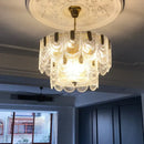 GobekUsa Scalloped Clear Textured Glass Drop Lamp Classic Dining Room Chandelier Light Fixture in Brass