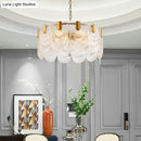 GobekUsa Scalloped Clear Textured Glass Drop Lamp Classic Dining Room Chandelier Light Fixture in Brass