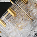 GobekUsa Scalloped Clear Textured Glass Drop Lamp Classic Dining Room Chandelier Light Fixture in Brass