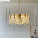 GobekUsa Scalloped Clear Textured Glass Drop Lamp Classic Dining Room Chandelier Light Fixture in Brass