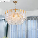 GobekUsa Scalloped Clear Textured Glass Drop Lamp Classic Dining Room Chandelier Light Fixture in Brass