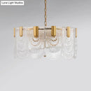 GobekUsa Scalloped Clear Textured Glass Drop Lamp Classic Dining Room Chandelier Light Fixture in Brass