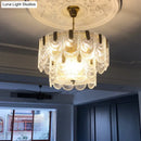 GobekUsa Scalloped Clear Textured Glass Drop Lamp Classic Dining Room Chandelier Light Fixture in Brass